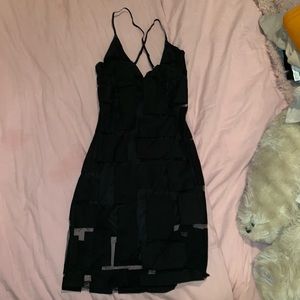 Black Mesh Low Cut Pattern Dress
